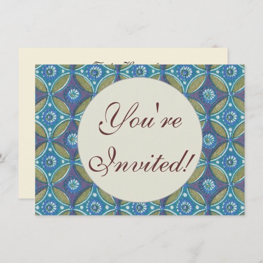 Blaues grünes Rustikales Boho Geometrisches Zirkel Einladung (Vorne/Hinten)