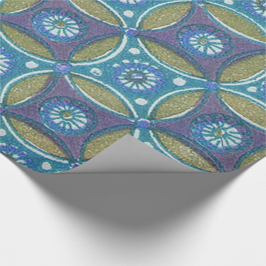 Blaues grünes Rustikales Boho Geometrisches Zirkel Geschenkpapier (Ecke)
