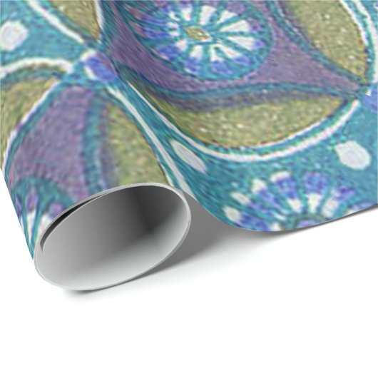 Blaues grünes Rustikales Boho Geometrisches Zirkel Geschenkpapier (Rolleneckpunkt)