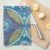 Blaues grünes Rustikales Boho Geometrisches Zirkel Geschirrtuch (Viertel Falte)