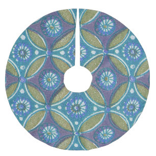 Blaues grünes Rustikales Boho Geometrisches Zirkel Polyester Weihnachtsbaumdecke