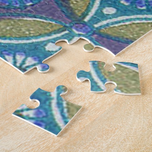 Blaues grünes Rustikales Boho Geometrisches Zirkel Puzzle (Seite)