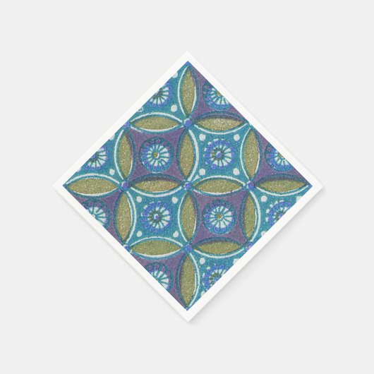Blaues grünes Rustikales Boho Geometrisches Zirkel Serviette (Ecke)