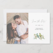 Blaues grünes Vogelgezänk Wasserfarbenes Hochzeits Save The Date (Vorderseite)