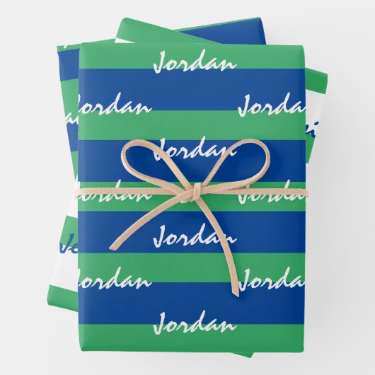 Blaues grünes Weißbuch zum Personalisierten Umschl Geschenkpapier Set (Beispiel)