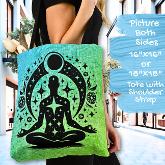 Blaues Grünes Yoga-Meditationsdesign auf einem Tasche