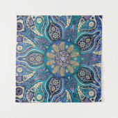 Blaues Grünlila keltische Mandala-Wand-Tapisserie Wandteppich (Vorderseite (Horizontal))