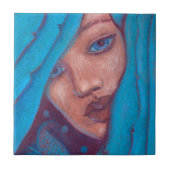 Blaues Haar Meerjungfrau Portrait Fantasy Pastel M Fliese (Vorderseite)