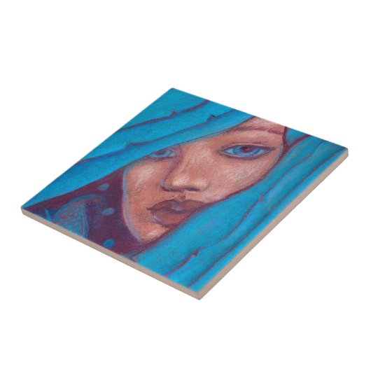 Blaues Haar Meerjungfrau Portrait Fantasy Pastel M Fliese (Seite)