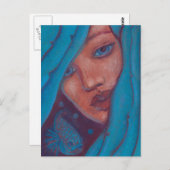 Blaues Haar Meerjungfrau Portrait Fantasy Pastel M Postkarte (Vorne/Hinten)