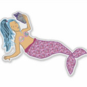 Blaues Haar, rosa Schwanz Meerjungfrau Reading Aufkleber (Vorderseite)