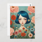 Blaues Haar und Blume Postkarte (Vorne/Hinten)