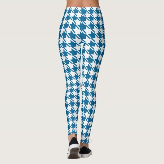 Blaues Hahnentrittmuster Wiederholungsmuster Leggings (Rückseite)