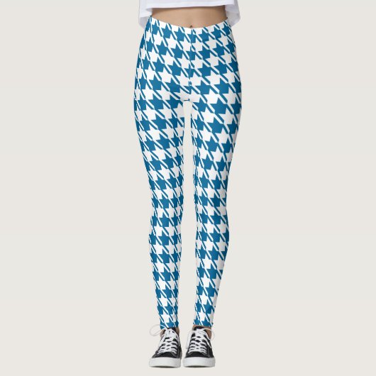 Blaues Hahnentrittmuster Wiederholungsmuster Leggings (Vorderseite)