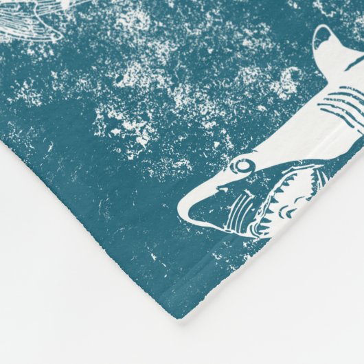 Blaues Hai-Muster Fleecedecke (Ecke)