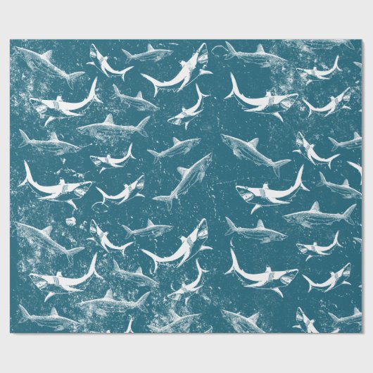 Blaues Hai-Muster Geschenkpapier (Flach)