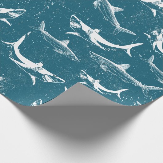Blaues Hai-Muster Geschenkpapier (Ecke)