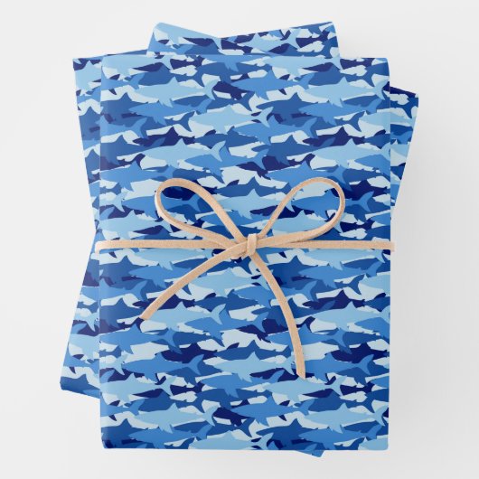 Blaues Hai Muster Geschenkpapier Set (Beispiel)