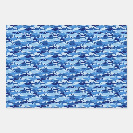 Blaues Hai Muster Geschenkpapier Set (Vorderseite)