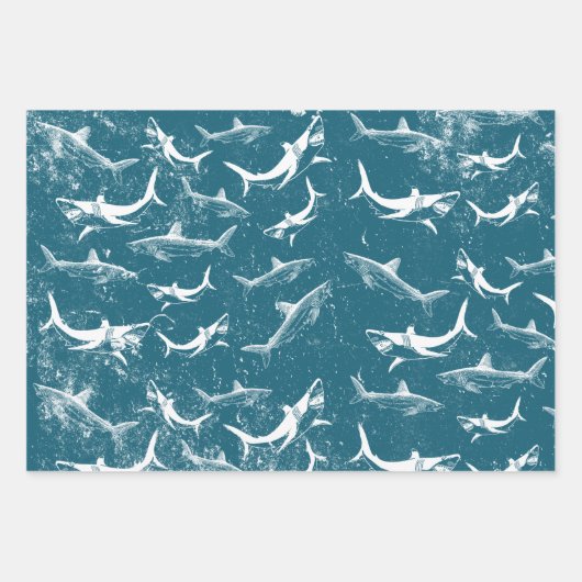 Blaues Hai-Muster Geschenkpapier Set (Vorderseite 2)