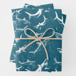 Blaues Hai-Muster Geschenkpapier Set