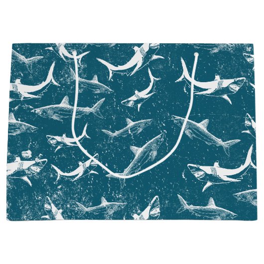 Blaues Hai-Muster Große Geschenktüte (Vorderseite)