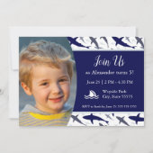 Blaues Hai-Muster mit Foto Boy Birthday Party Einladung (Vorderseite)