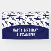 Blaues Hai Muster mit Name Boy Birthday Party Banner (Horizontal)