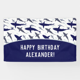 Blaues Hai Muster mit Name Boy Birthday Party Banner