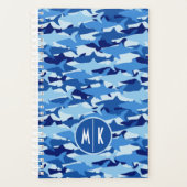 Blaues Hai-Muster | Monogramm Planer (Vorderseite)