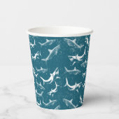 Blaues Hai-Muster Pappbecher (Rückseite)