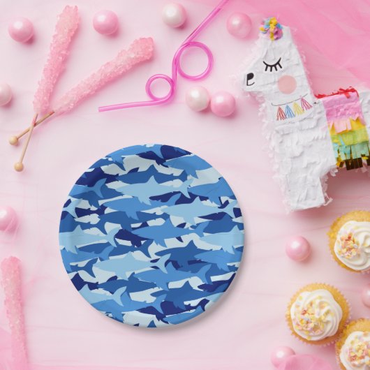Blaues Hai Muster Pappteller (Party)