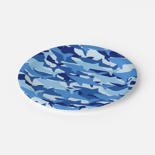 Blaues Hai Muster Pappteller (Schrägansicht)