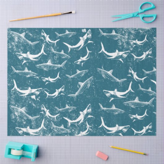 Blaues Hai-Muster Seidenpapier (Basteln)