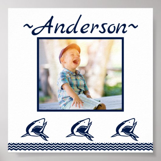 Blaues Hai Nautic Navy Foto Frame Poster (Vorne)