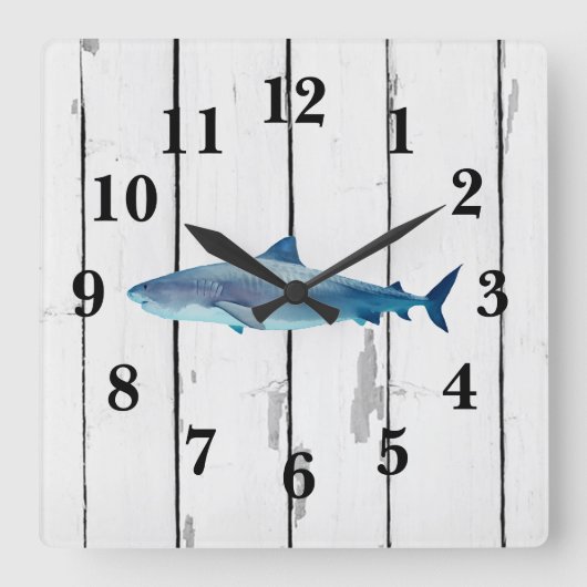 Blaues Hai-Schilfrohr rustikale Dekoration Quadratische Wanduhr (Vorderseite)