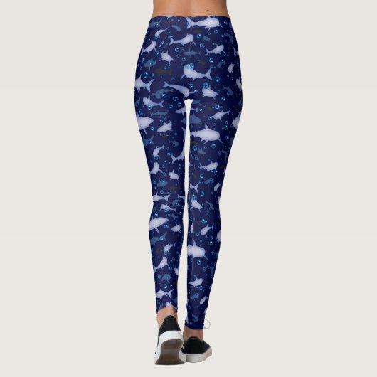 Blaues Hai-Silhouette-Muster Leggings (Rückseite)