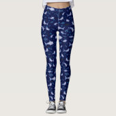 Blaues Hai-Silhouette-Muster Leggings (Vorderseite)