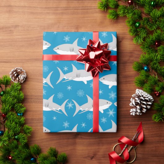 Blaues Hai und Schneeflocken Weihnachtsdesign Geschenkpapier (Feiertagsgeschenk)