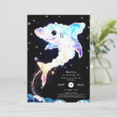 Blaues Hai zum Geburtstag Einladung (Stehend Vorderseite)