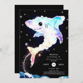 Blaues Hai zum Geburtstag Einladung (Vorne/Hinten)