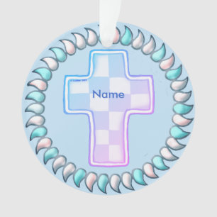 Blaues Häkchen Christliches Kreuz Ornament