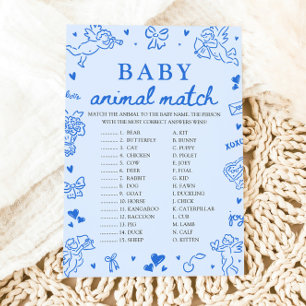 Blaues handgezeichnetes Baby-Tier-Match-Baby-Showe Einladung