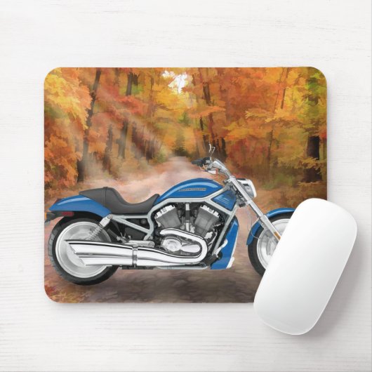 Blaues Harley und Herbst-Blätter Mousepad (Mit Mouse)