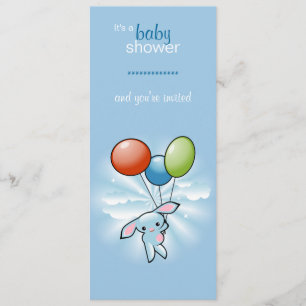 Blaues Häschen mit farbiger Baloons Babyparty Einladung