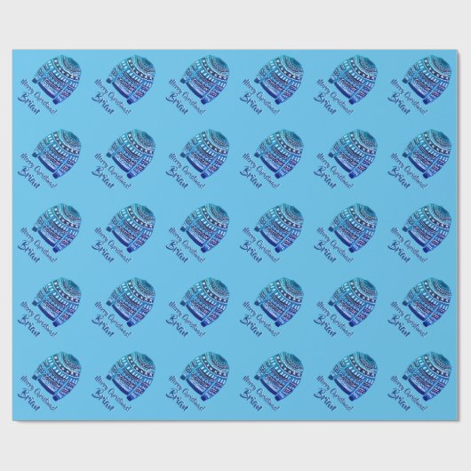 Blaues hässliches Weihnachtspulli-Muster Geschenkpapier (Flach)