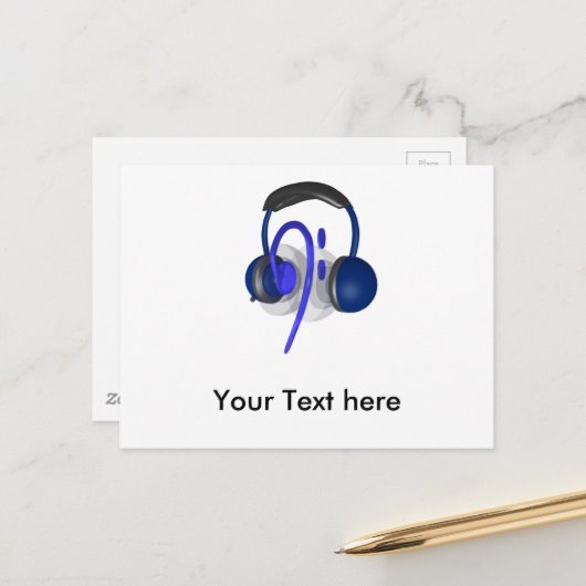 Blaues Headset für klassischen Bass Postkarte (Vorderseite/Rückseite Beispiel)