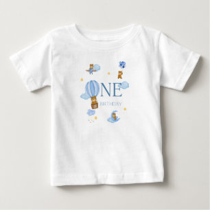 Blaues Heißluftballon-Bär 1. Geburtstag Baby T-Shi T-shirt