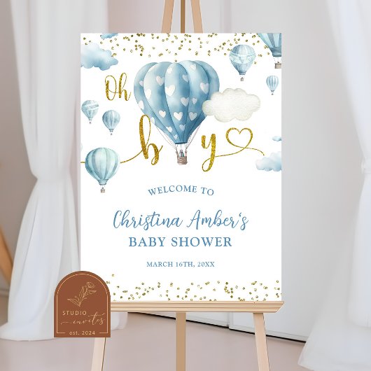 Blaues Heißluftballon Oh Junge Willkommensschild Poster
