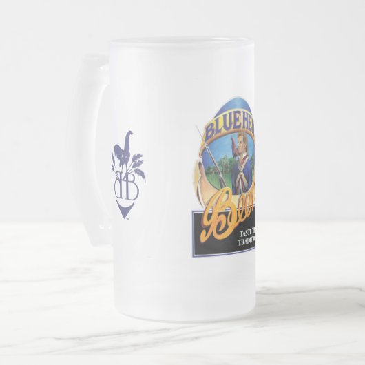 Blaues Henne-Bier-mattierte GlasTasse Mattglas Bierglas (Vorderseite Links)